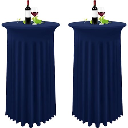(Specialerbjudande) Set med 2 mörkblå överdrag för högt bord, duk för ståbord 80 x 110 cm, marinblå duk med veckad kjol