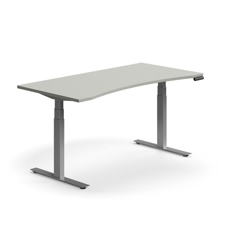 Schreibtisch QBUS höhenverstellbar, geschwungen, 1600x800 mm, Gestell silber, hellgrau