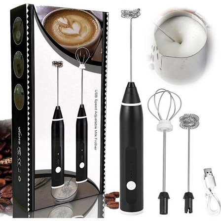 Mælkeskummer, 2 tilbehørsdele, Hurtige luftbobler, USB-genopladelig, 3 justerbare hastigheder, Lavt støjniveau, Velegnet til piskning af æg og 