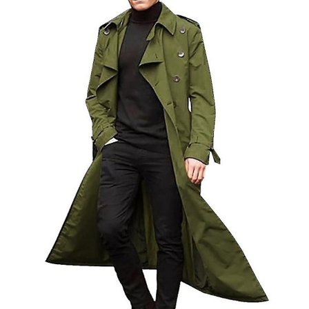 Män Lång Trench Coat Lapel Overcoat Jacka Green