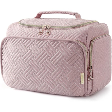 Toalettväska, stor researrangör med bred öppning, sminkväska med handtag, rosa