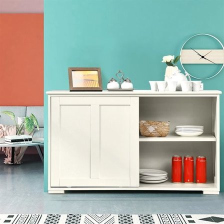 Opbevaringsskab med skydedør 107 × 33 × 63 cm - Cremehvid