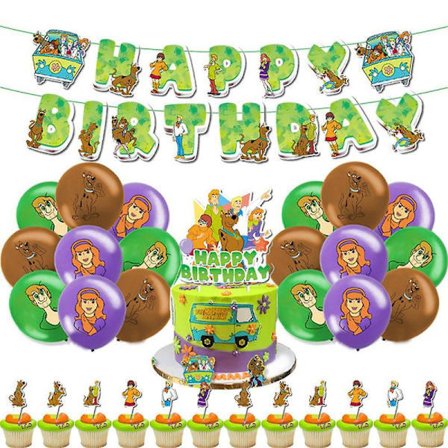 Scooby Doo-tema barnebursdag Happy Birthday festartikler sett inkludert banner ballonger kake cupcake toppers dekor sett