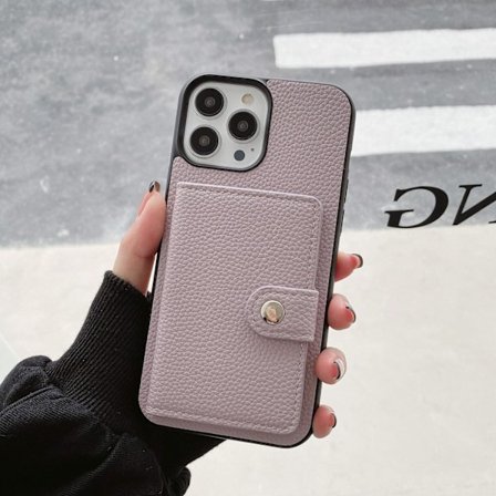 Etui til iPhone 14 Pro grått enkelt skall crossbody solid kortholder sammenleggbart japansk lær
