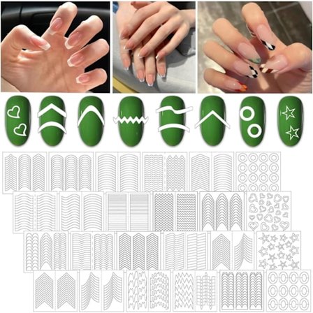 24 ark franske negleklistermærker, neglekunstskabeloner franske negletips