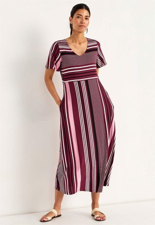 Cellbes of Sweden - Mønstret viskosekjole i vinrød / stribet til damer i størrelse 34/36