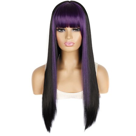 Lang lige paryk med pandehår Farvet hår Extensions Personlige Cosplay Kostume Rekvisitter til fest Violet