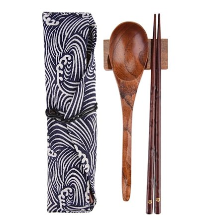 Treskje og spisepinner i tre - Bærbart bestikksett for utendørs og reiser (#03)