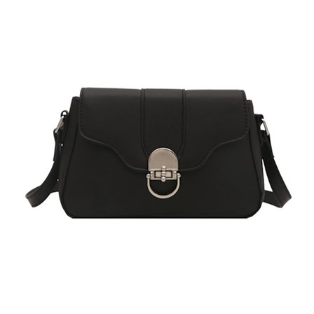 Sort mat minimalistisk låsespænde crossbody taske, afslappet pendlerstil lille firkantet taske, flap taske