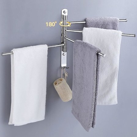 180 Graders Rotasjon Rustfritt Stål Håndkleholder Veggmontert Håndkleholder Håndklekrok Bad