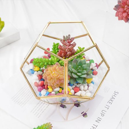 Geometrisk glas terrarium til sukkulenter - Guld, lille kugleform