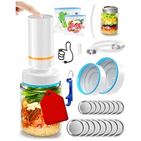 Elektrisk vakuumforsegler til syltetøjsglas med 16 glaslåg, vakuumforsegler til syltetøjsglas, til brede og almindelige åbninger