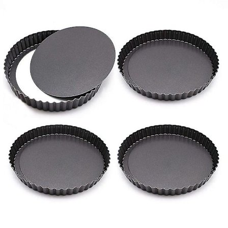 4-pakning terteform, mini non-stick 4-tommers terteformer svart rund terteform quicheform avtakbar bunn for pai, pizza