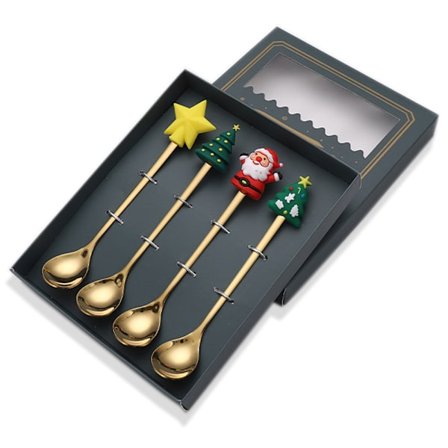 Juleskesæt Jul Røreske Kreativt Rustfrit Stål Kaffe Teske Suppeske Dessertskeske til Drikkeomrøring Milkshakeblanding