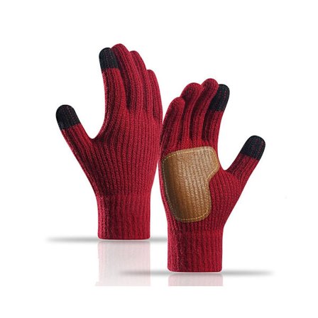 Vinter touchscreen handsker, udendørs cykelstrikhandsker, vinrød