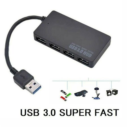 USB 3.0 hub med 4 porte Sort