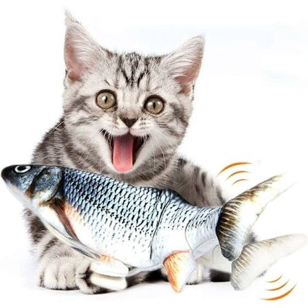 Wabjtam Floppy Fish Cat Toy, 1 Pack Interaktivt Katteleketøy - Realistisk Plysj Simulering Fisk Katteleketøy - Elektrisk Catnip Leker - Morsomme 