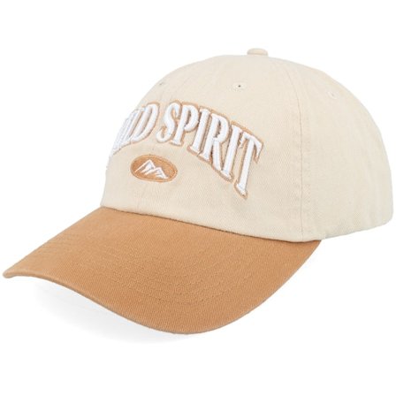 Wild Spirit - Beige unconstructed Cap - 3d Script Mountain Washed Stone/Wheat Dad Cap @ Hatstore