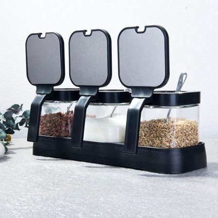 3-pack värmebeständig glas kryddburk, flip lock kryddbox