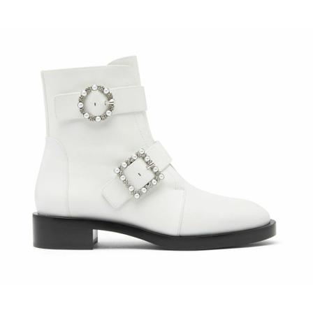 Stuart Weitzman Ryder Pearl GEO Buckle Stövlar vit, Dam, Dam, Storlek: 37 1/2 EU