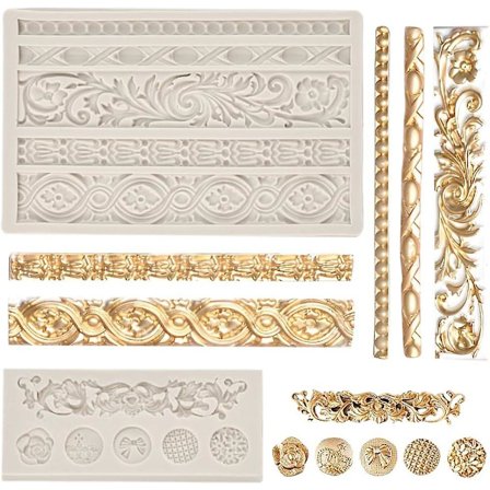 2-pak fondant silikonform 3D barokk skulpturert kakeform retro relieff fondant