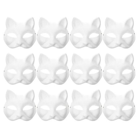 12 Blanke Katte Masker Kostume Cosplay Maske Børnehave Lav din egen umalede katte maske