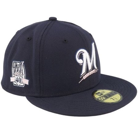 New Era - MLB Blå fitted Keps - Milwaukee Brewers 59FIFTY Echo Navy/Pink Fitted @ Hatstore