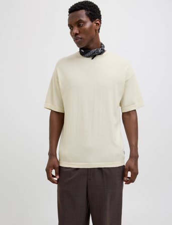Jack & Jones Jjeemil Knit Tee Ss Ln - Cream - XL