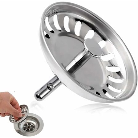 Køkkenvask Si, Vask Prop, Rustfrit Stål Vask Si, INOX Vask Prop, Kompatibel med de fleste Vaske (Diameter: 78mm)