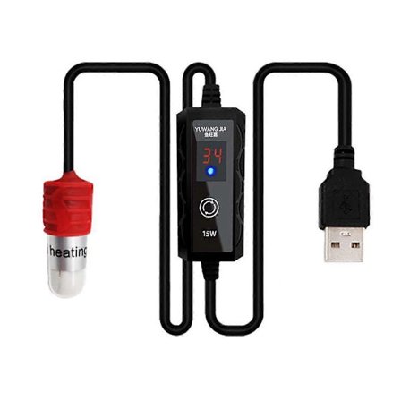 Mini Akvarie Varmestav Lille Akvarium Mini Varmelegeme USB Opladning Termostat Varmelegeme 15-34 Justerbar Temperatur 15W[D]