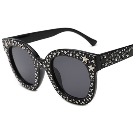 Vintage glittrande kristallstjärna strass Cat Eye solglasögon för kvinnor