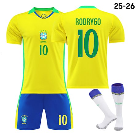 25-26 Brasil landslagsdrakt hjemmedraktsett NO.10 RODRYGO Barn Voksen Fotballutstyr Med Sokker