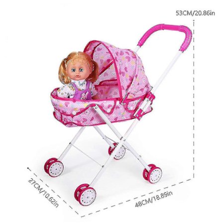 Babydukke leke med sammenleggbar dukkektralle, ny billig gavehuske