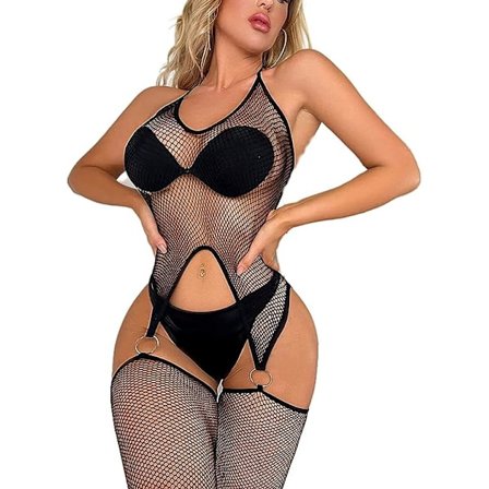 1 kpl (musta) Naisten kalastajaverkon bodystocking seksikäs ontto