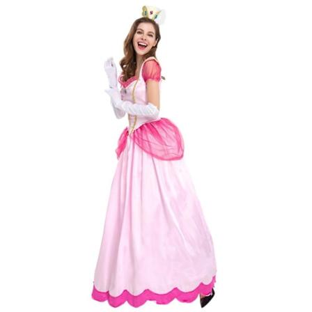 Kvinder Super Mario Peach Cosplay festkostumer Pink prinsessekjole+handsker+pandebånd Outfitsæt Gaver L