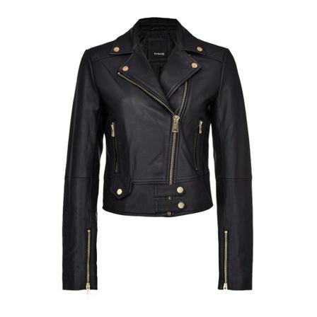 Pinko, Leather Jacket Zwart, Dames, Maat:S,polyester