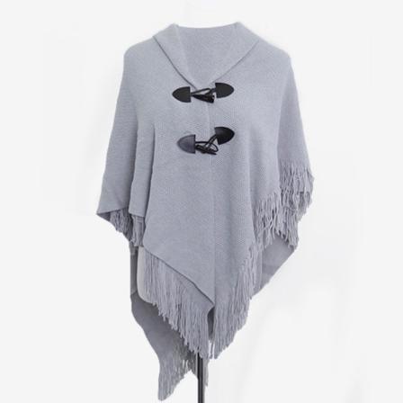 Casual Ponchoscarf För Kvinnor Med Hornknappar V-hals Och V-fåll