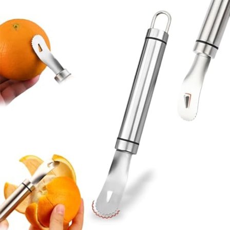 2-pack 18x2cm Rostfritt Stål Apelsinskalare, Citron Citrusskalare Verktyg Långt Handtag, Fruktskalare Sticka, Triangulär-Blad Zig