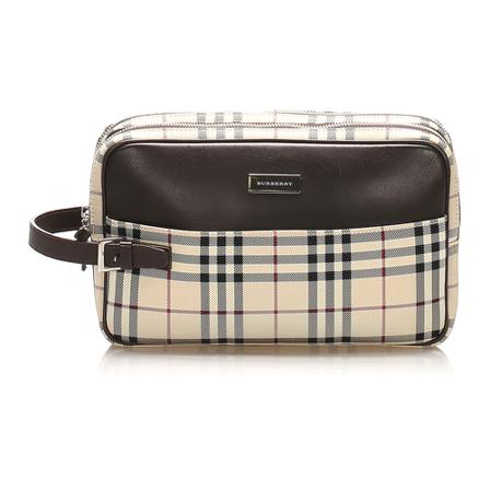 Burberry Vintage, Pre -owned House Check Canvas Clutch Bag Bruin, Dames, Maat:ONE Size