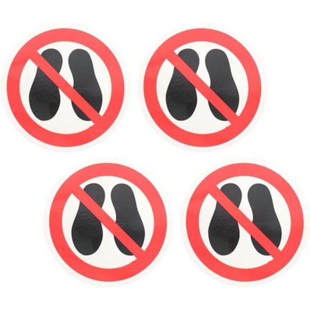 Sett med 4 vinylklistremerker Ikke gå eller stå her - Rundt varselskilt - Innendørs og utendørs bruk