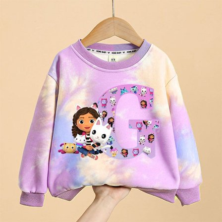 Gabby Dollhouses Lapsi Tytöt Huppari Sarjakuva Kirje Lapset Söpöt Anime Solmiovärit Monipuoliset Ohut Ohut Pyöreäpääntie Topit Vaatteet Lahja