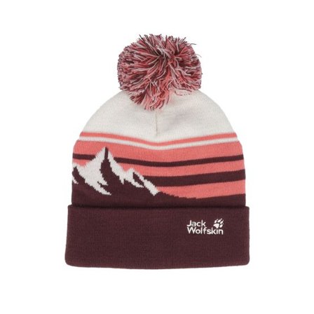Jack Wolfskin - Röd pom Beanie - Kids Stripy Pompom Beanie K Amaranth Pom @ Hatstore