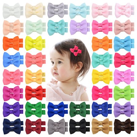 40-pack 2 tums Grosgrain Ribbon Alligator Hårklämmor för Baby Gi