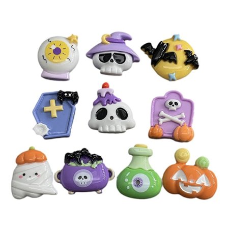 Halloween Sett Tegneserie Resin Smykketilbehør DIY Mobiltelefon Deksel Krem Lim Håndlaget Hårnål Liten Patch 10 stk