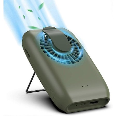 Mini USB -tuuletin 2000mAh Kannettava tuuletin Vyötärölle ripustettava tuuletin Kaulatuuletin Pöytätuuletin 3 nopeudella - Vihreä