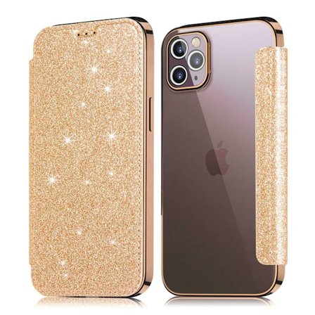 Kotelo iPhone 13 6.1 kulta sähköpinnoitettu glitter nahka läpinäkyvä korttipaikka putoamissuoja
