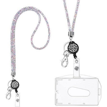 Kortholder med snor, krystall-snor med transparent ID-kortholder, snor og brikkeholder sett, nøkkelring brikkeholder og nakkestropp for nøkler Hvit