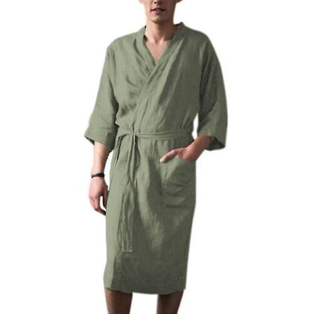 Miesten kylpytakki puuvilla pellava 3/4 hiha yöasu pyjama kylpytakki aamutakki PQD