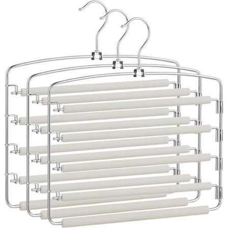 3 stk. Buksehængere, Metal Tøjbøjle Flerlags Pladsbesparende Skridsikre Drejelige Stænger til Jeans Bukser Slips Bælter Grå