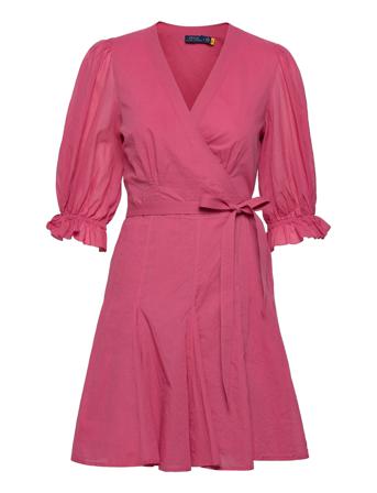 Puffed-Sleeve Cotton Wrap Dress Pink Polo Ralph Lauren